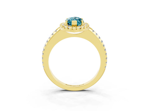 Yellow gold Marquise Cut Blue Topaz Pavé Halo Ring with Four-Prong Setting_15