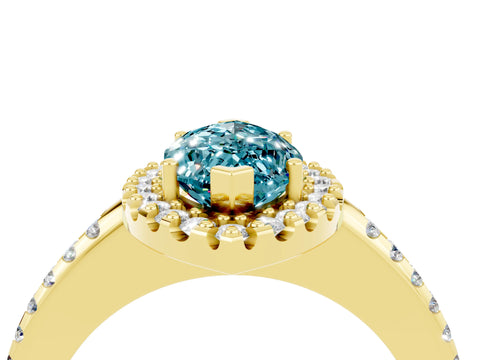 Yellow gold Marquise Cut Blue Topaz Pavé Halo Ring with Four-Prong Setting_16