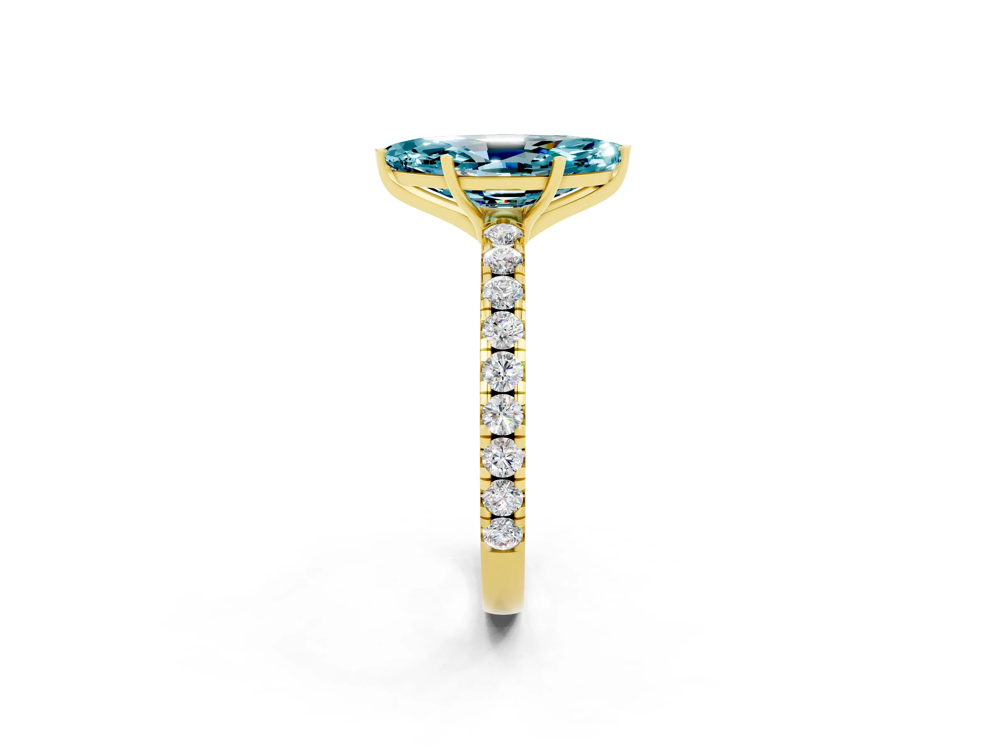 Yellow gold Marquise Cut Blue Topaz Pavé Solitaire Engagement Ring with Four-Prong Setting_14