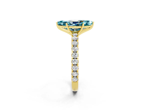 Yellow gold Marquise Cut Blue Topaz Pavé Solitaire Engagement Ring with Four-Prong Setting