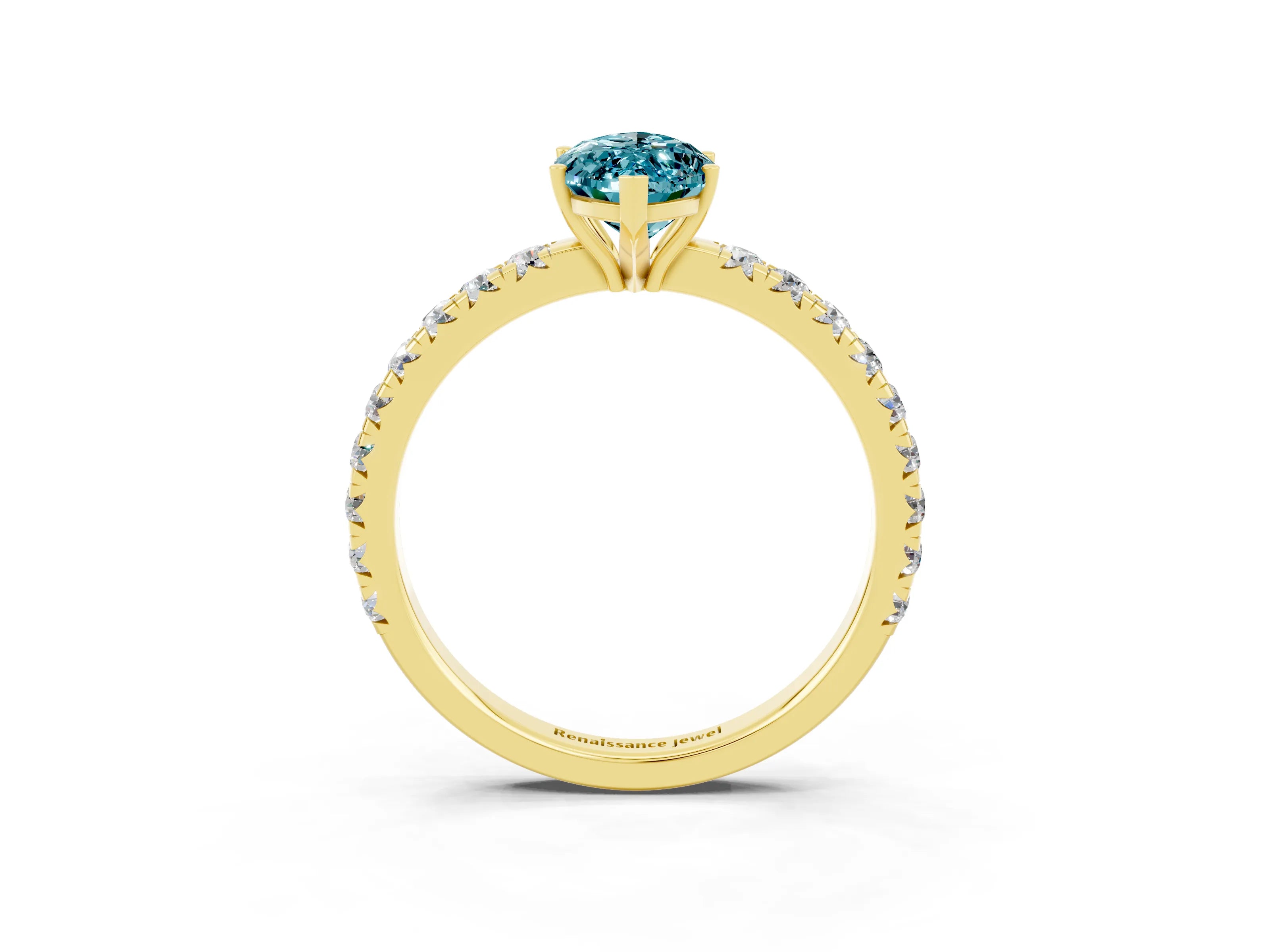 Yellow gold Marquise Cut Blue Topaz Pavé Solitaire Engagement Ring with Four-Prong Setting_15