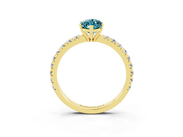 Yellow gold Marquise Cut Blue Topaz Pavé Solitaire Engagement Ring with Four-Prong Setting