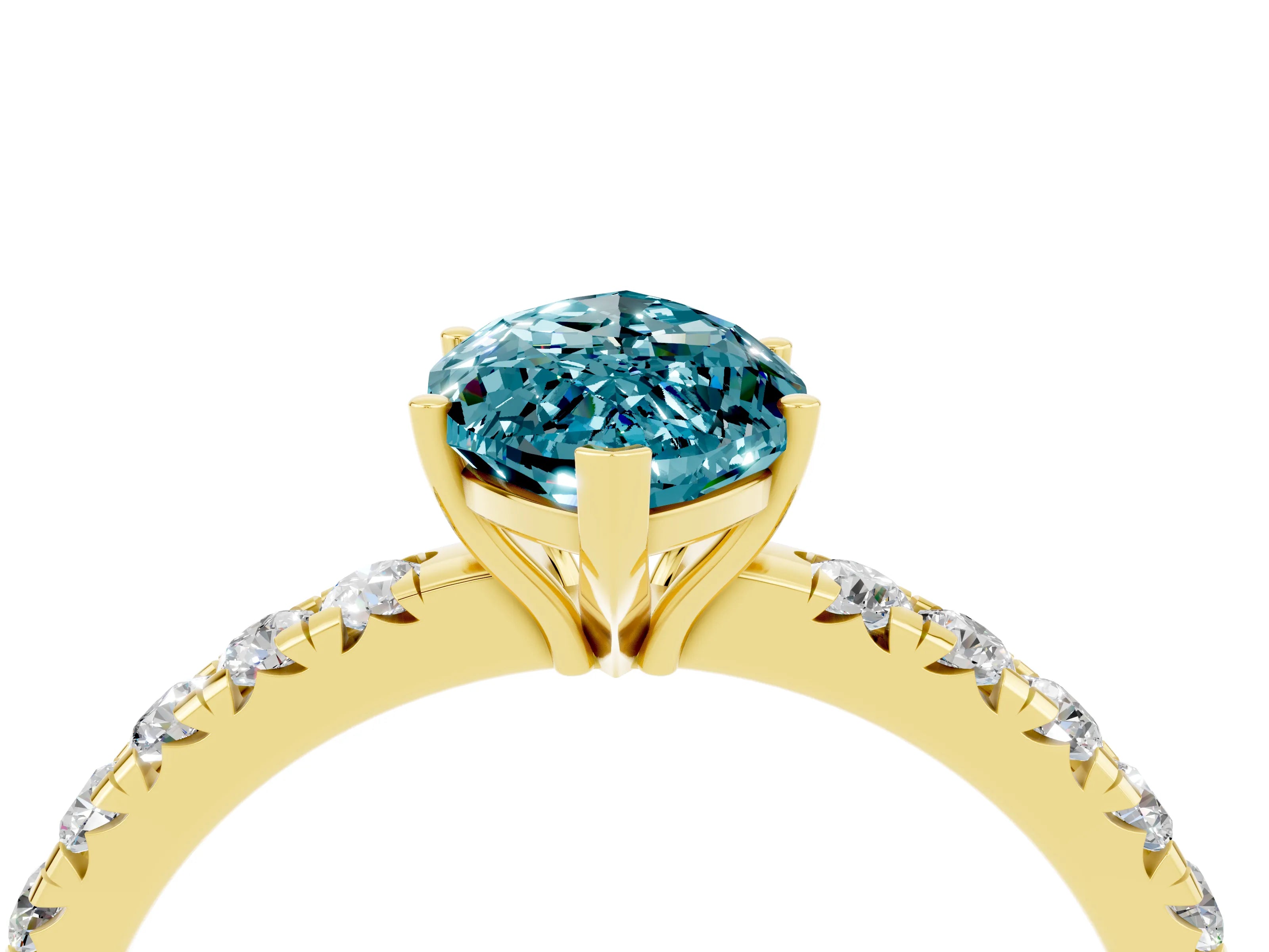 Yellow gold Marquise Cut Blue Topaz Pavé Solitaire Engagement Ring with Four-Prong Setting_16