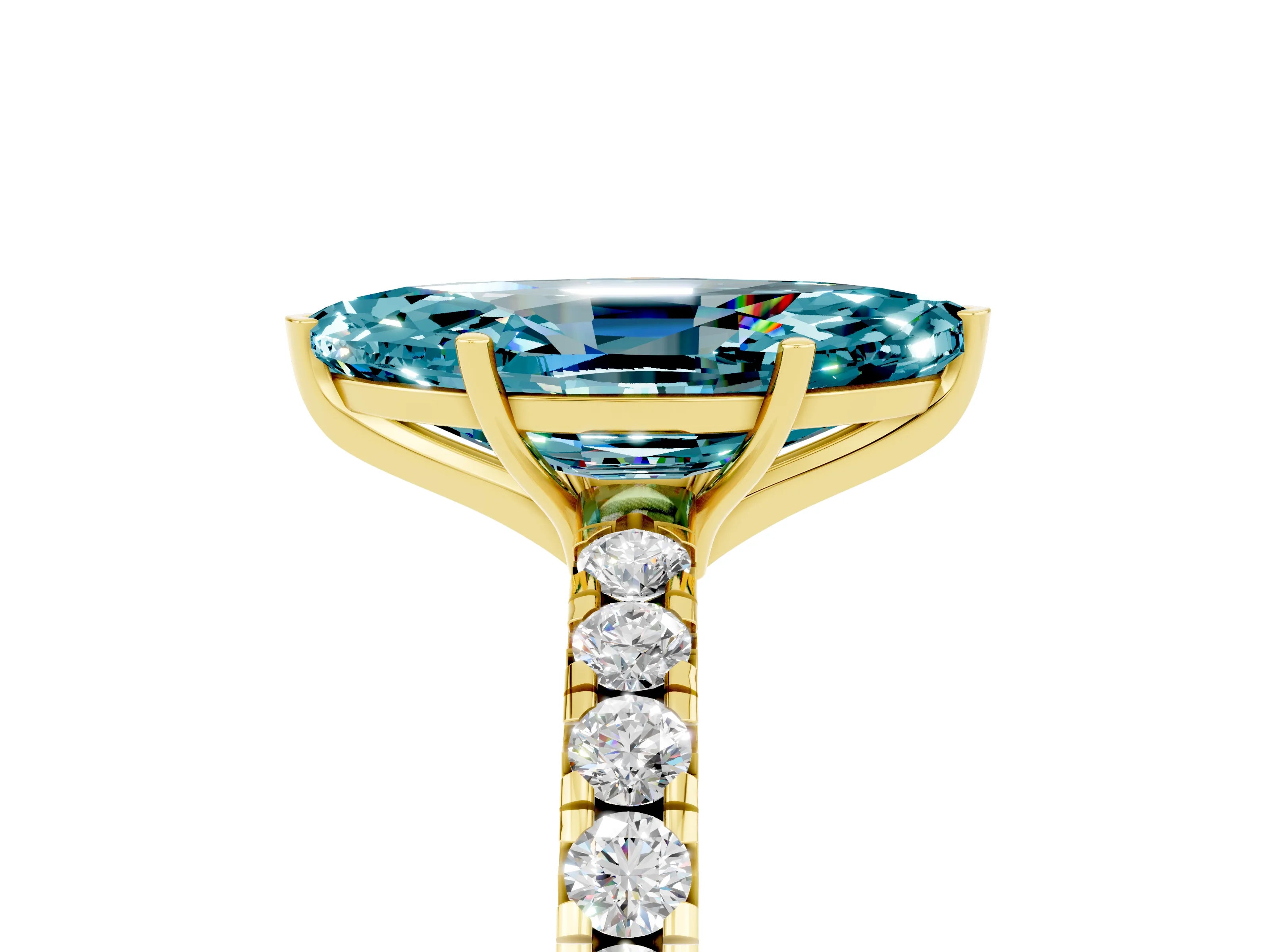Yellow gold Marquise Cut Blue Topaz Pavé Solitaire Engagement Ring with Four-Prong Setting_17