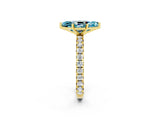 Yellow gold Marquise Cut Blue Topaz Pavé Solitaire Ring with Round Band and Prong Setting_26