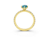 Yellow gold Marquise Cut Blue Topaz Pavé Solitaire Ring with Round Band and Prong Setting_27