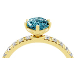 Yellow gold Marquise Cut Blue Topaz Pavé Solitaire Ring with Round Band and Prong Setting_28