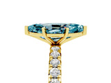 Yellow gold Marquise Cut Blue Topaz Pavé Solitaire Ring with Round Band and Prong Setting_29