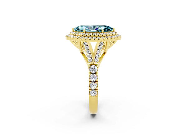 Yellow gold Marquise Cut Blue Topaz Pavé Split Shank Double Halo Engagement Ring