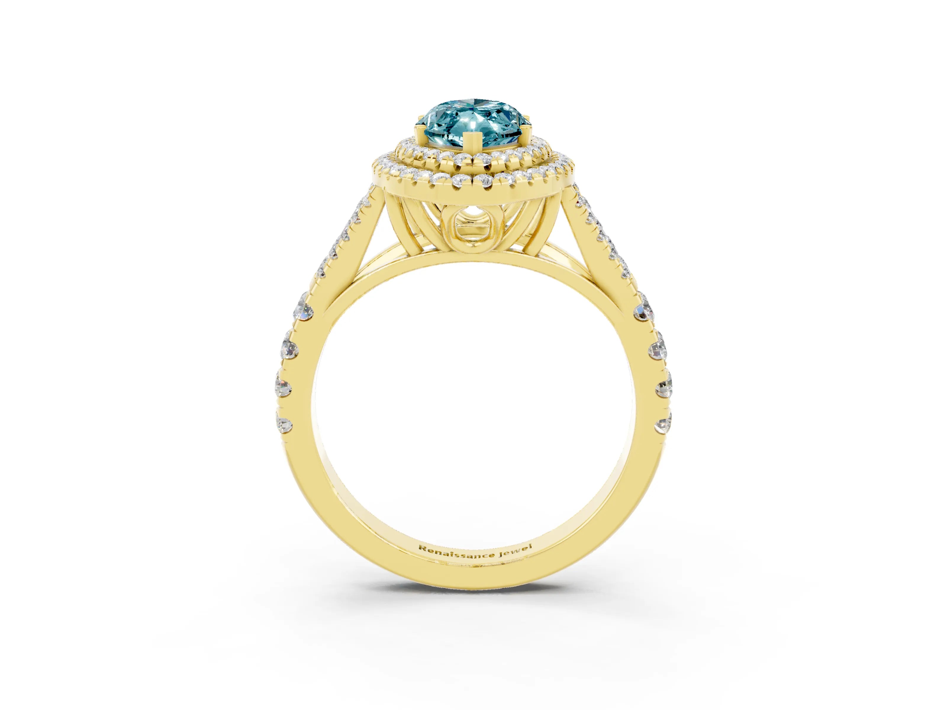 Yellow gold Marquise Cut Blue Topaz Pavé Split Shank Double Halo Engagement Ring_3