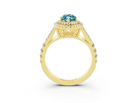 Yellow gold Marquise Cut Blue Topaz Pavé Split Shank Double Halo Engagement Ring_3