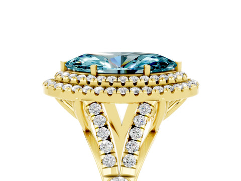Yellow gold Marquise Cut Blue Topaz Pavé Split Shank Double Halo Engagement Ring_5