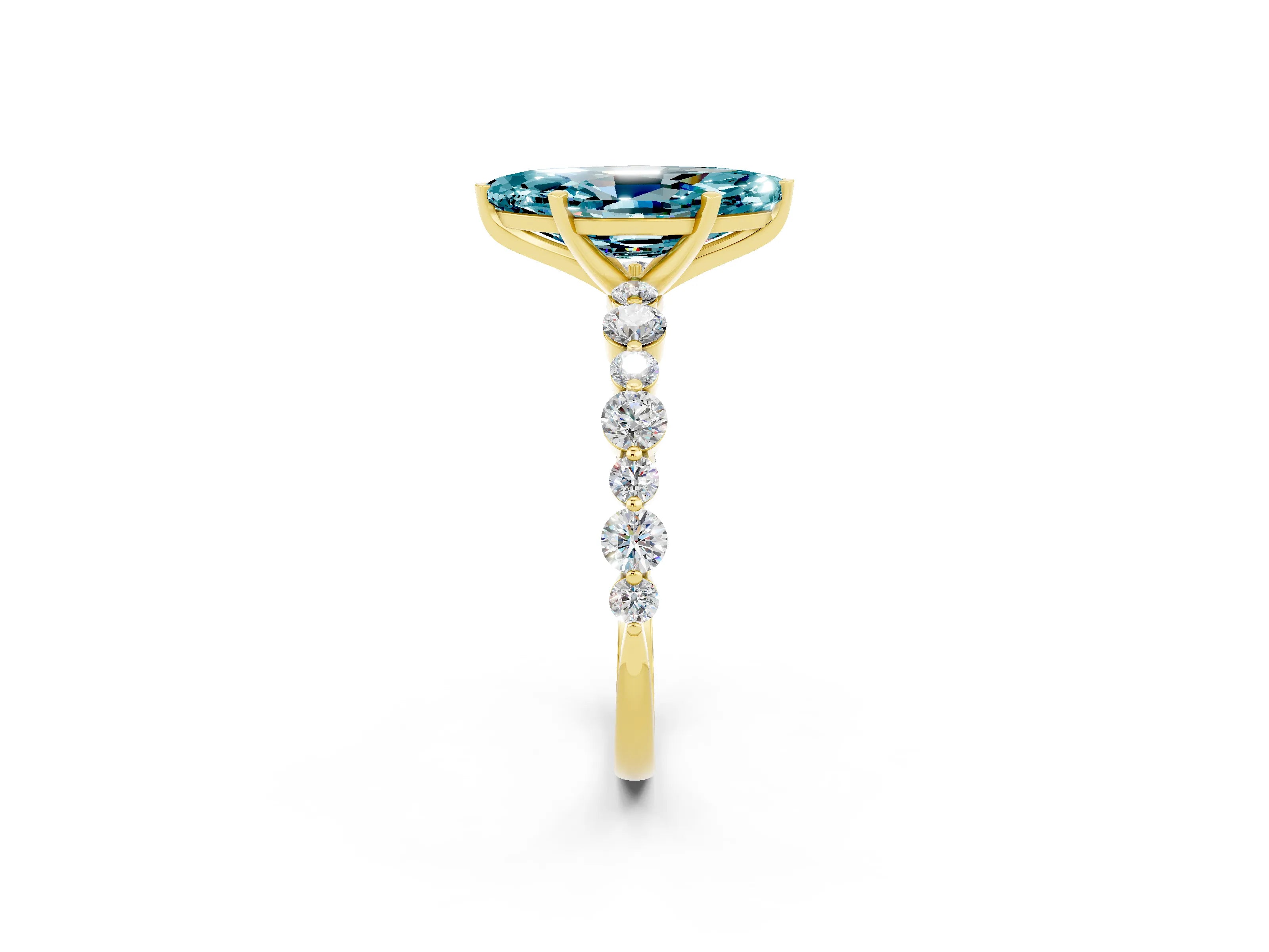 Yellow gold Marquise Cut Blue Topaz Prong Set Engagement Ring with Pavé Band_2
