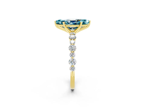 Yellow gold Marquise Cut Blue Topaz Prong Set Engagement Ring with Pavé Band_2