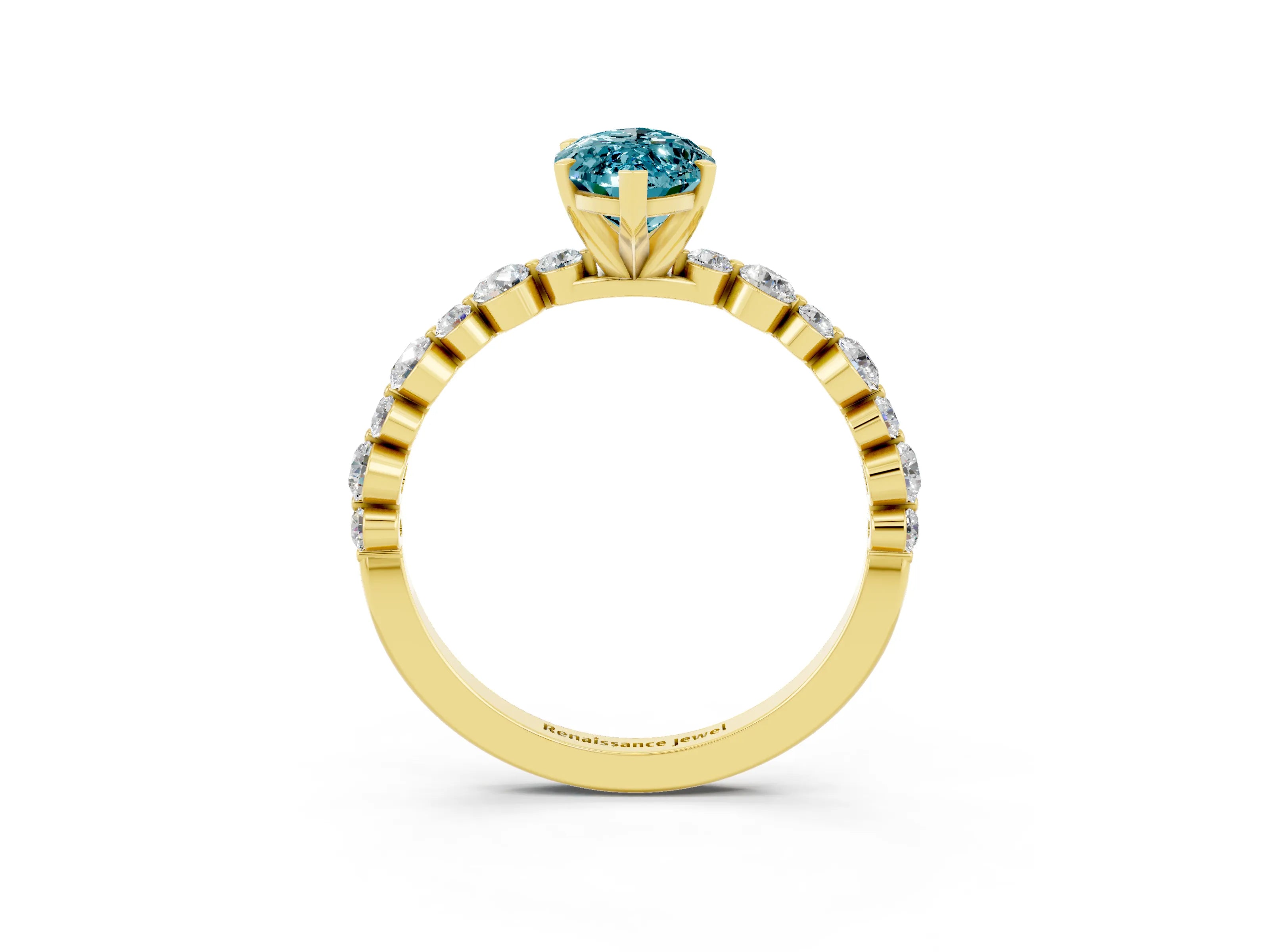 Yellow gold Marquise Cut Blue Topaz Prong Set Engagement Ring with Pavé Band_3