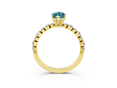Yellow gold Marquise Cut Blue Topaz Prong Set Engagement Ring with Pavé Band_3