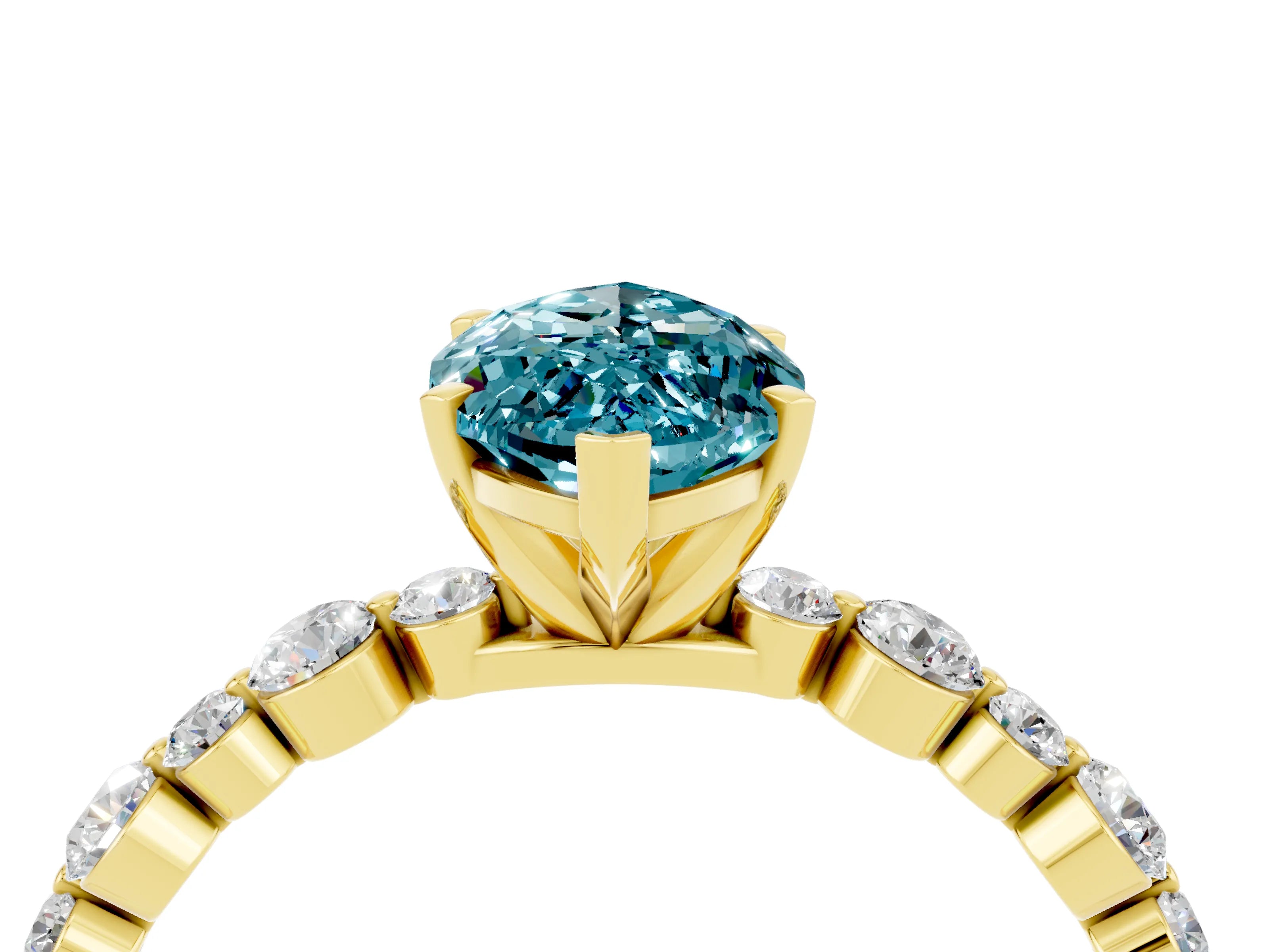 Yellow gold Marquise Cut Blue Topaz Prong Set Engagement Ring with Pavé Band_4