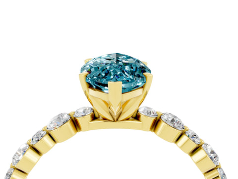 Yellow gold Marquise Cut Blue Topaz Prong Set Engagement Ring with Pavé Band_4