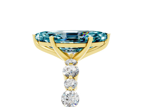 Yellow gold Marquise Cut Blue Topaz Prong Set Engagement Ring with Pavé Band_5