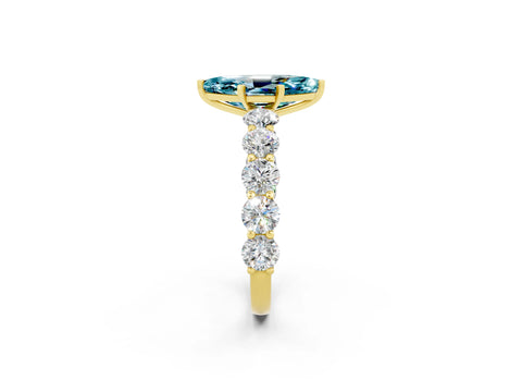 Yellow gold Marquise Cut Blue Topaz Prong Setting with Side Stones on a Pave Band_2