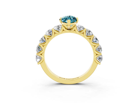Yellow gold Marquise Cut Blue Topaz Prong Setting with Side Stones on a Pave Band_3