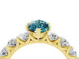 Yellow gold Marquise Cut Blue Topaz Prong Setting with Side Stones on a Pave Band_4