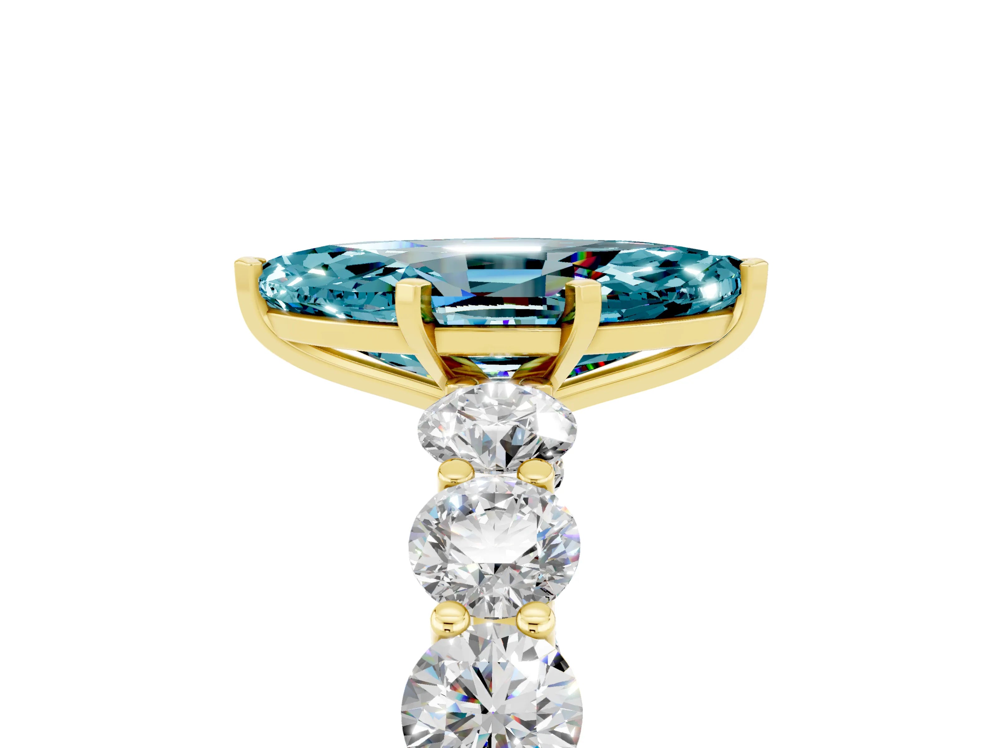 Yellow gold Marquise Cut Blue Topaz Prong Setting with Side Stones on a Pave Band_5