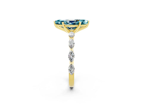 Yellow gold Marquise Cut Blue Topaz Ring with Marquise Side Stones and Prong Setting_2