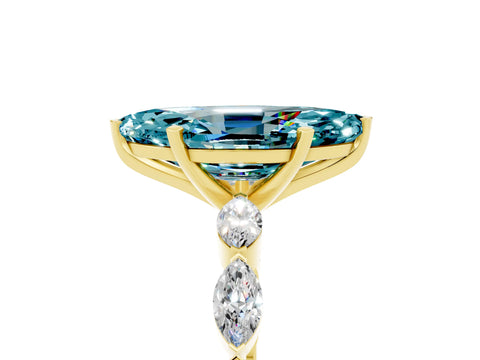 Yellow gold Marquise Cut Blue Topaz Ring with Marquise Side Stones and Prong Setting_5