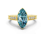 Yellow gold Marquise Cut Blue Topaz Ring with Milgrain Pavé Band and Four-Prong Setting_12