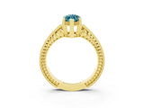 Yellow gold Marquise Cut Blue Topaz Ring with Milgrain Pavé Band and Four-Prong Setting_15