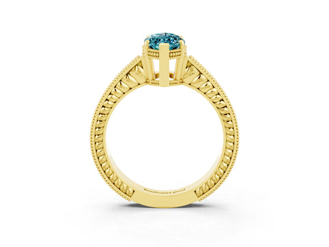 Yellow gold Marquise Cut Blue Topaz Ring with Milgrain Pavé Band and Four-Prong Setting_15