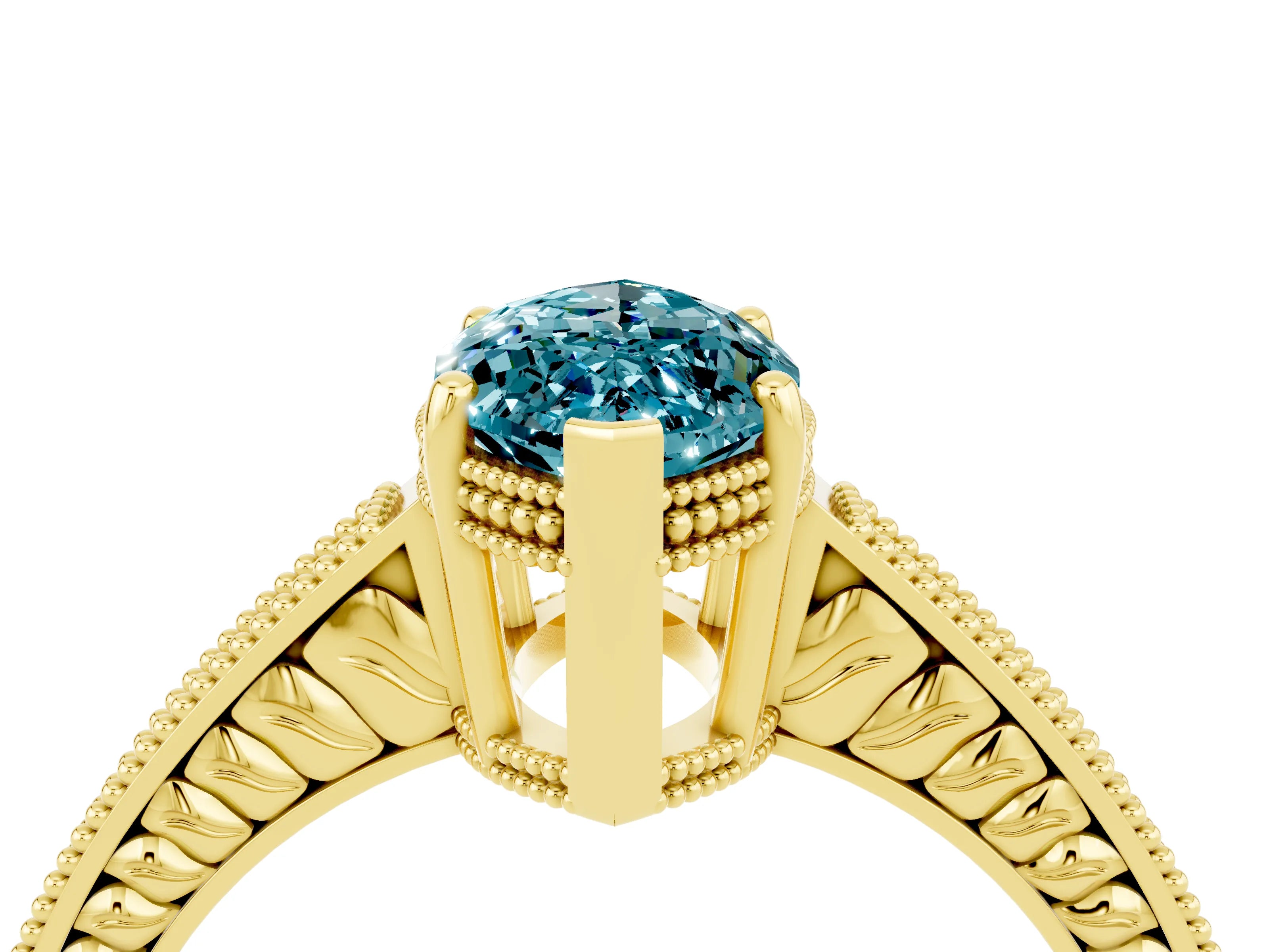 Yellow gold Marquise Cut Blue Topaz Ring with Milgrain Pavé Band and Four-Prong Setting_16