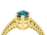 Yellow gold Marquise Cut Blue Topaz Ring with Milgrain Pavé Band and Four-Prong Setting_16
