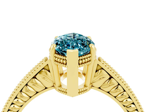 Yellow gold Marquise Cut Blue Topaz Ring with Milgrain Pavé Band and Four-Prong Setting_16