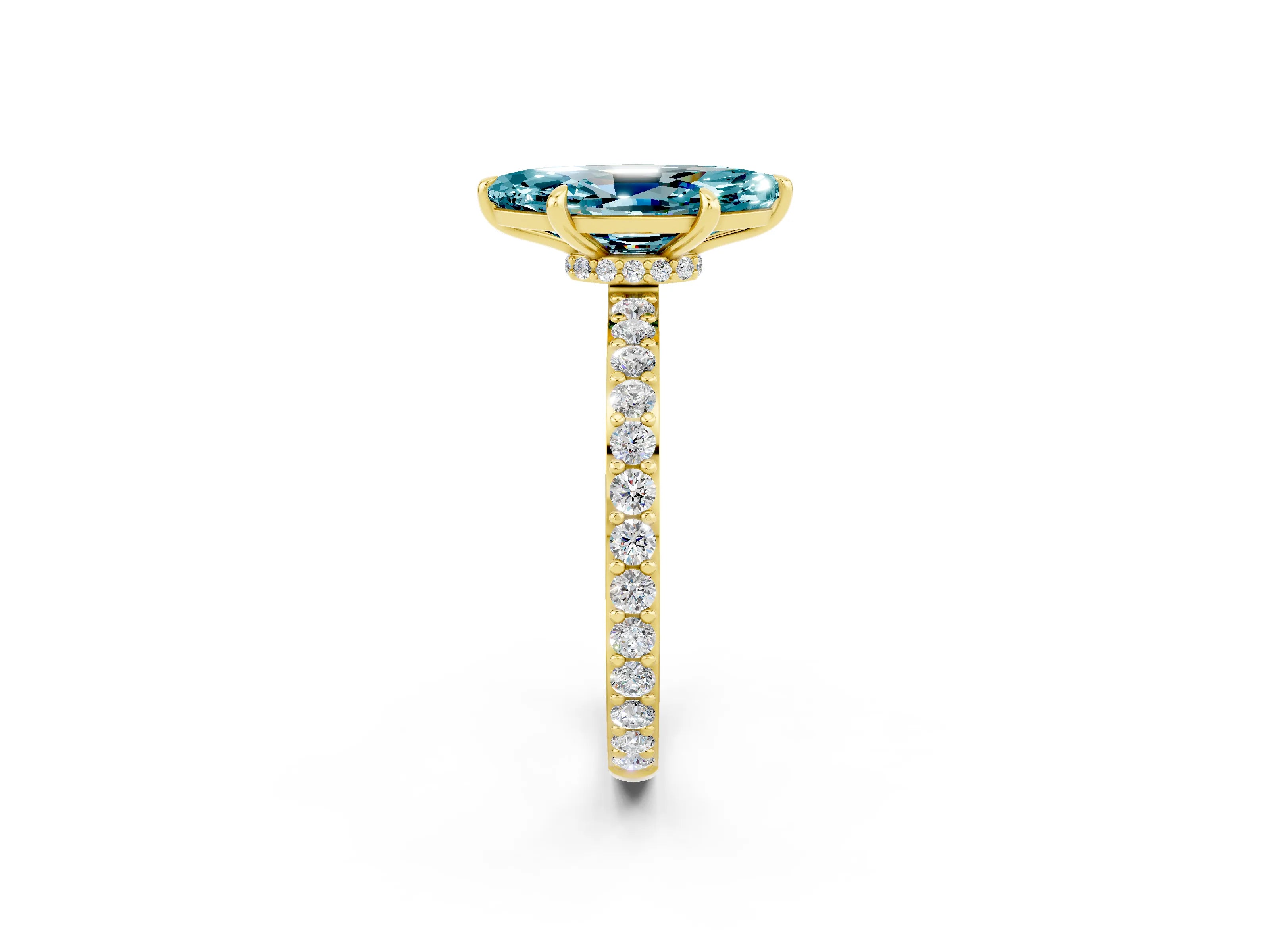 Yellow gold Marquise Cut Blue Topaz Ring with Pavé Band and Four-Prong Setting_2