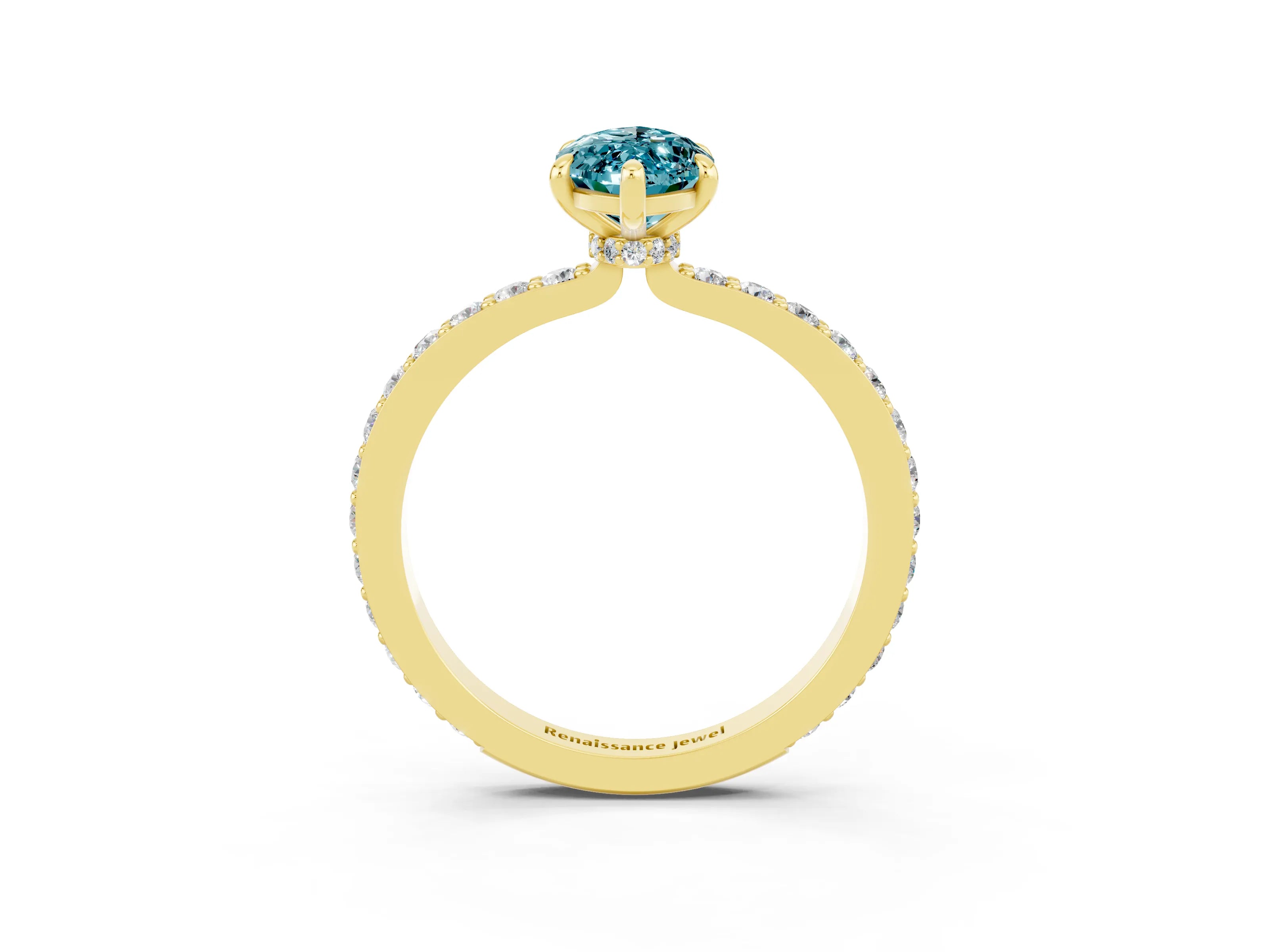 Yellow gold Marquise Cut Blue Topaz Ring with Pavé Band and Four-Prong Setting_3