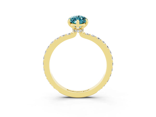 Yellow gold Marquise Cut Blue Topaz Pavé Engagement Ring with Round  Accents and Prong Setting