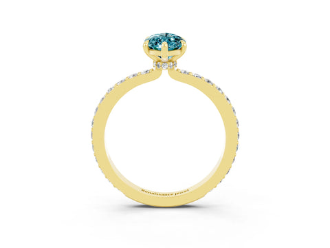 Yellow gold Marquise Cut Blue Topaz Ring with Pavé Band and Four-Prong Setting_3