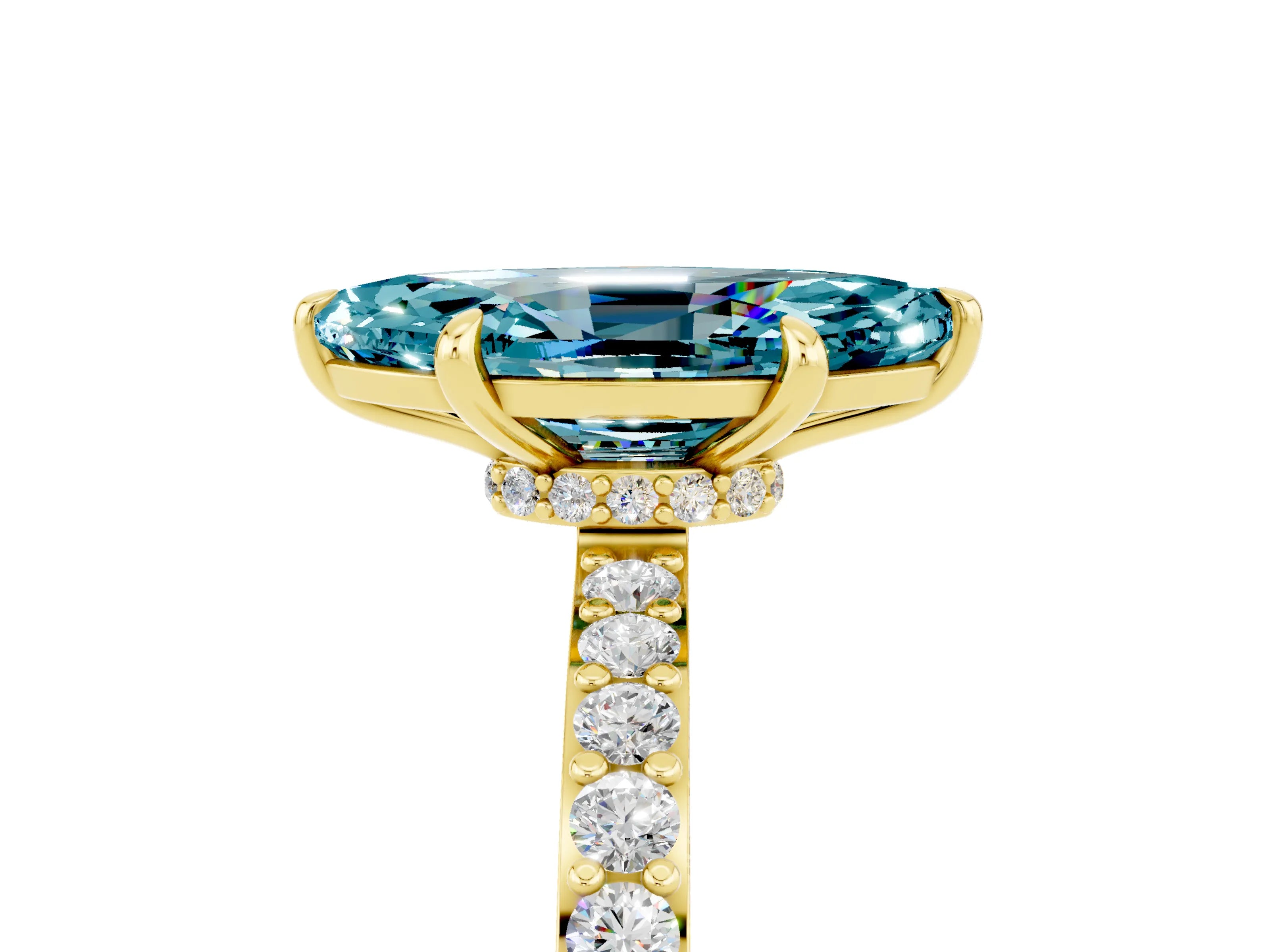 Yellow gold Marquise Cut Blue Topaz Ring with Pavé Band and Four-Prong Setting_5