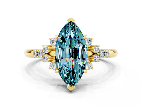 Yellow gold Marquise Cut Blue Topaz Ring with Side Stones and Four-Prong Setting_36
