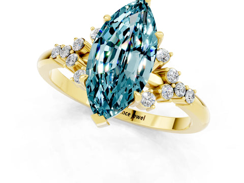 Yellow gold Marquise Cut Blue Topaz Ring with Side Stones and Four-Prong Setting_37