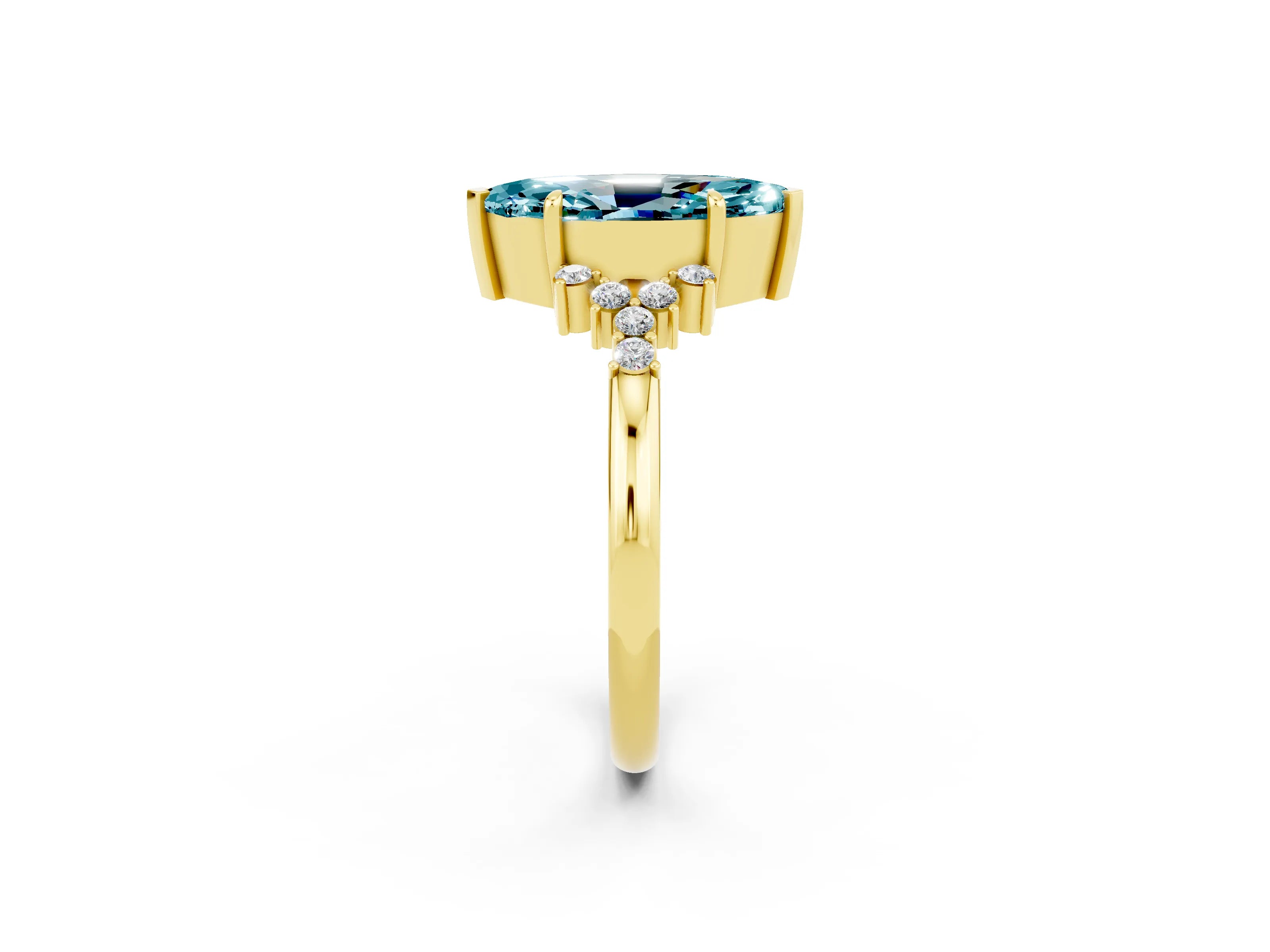 Yellow gold Marquise Cut Blue Topaz Ring with Side Stones and Four-Prong Setting_38