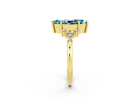 Yellow gold Marquise Cut Blue Topaz Ring with Side Stones and Four-Prong Setting_38