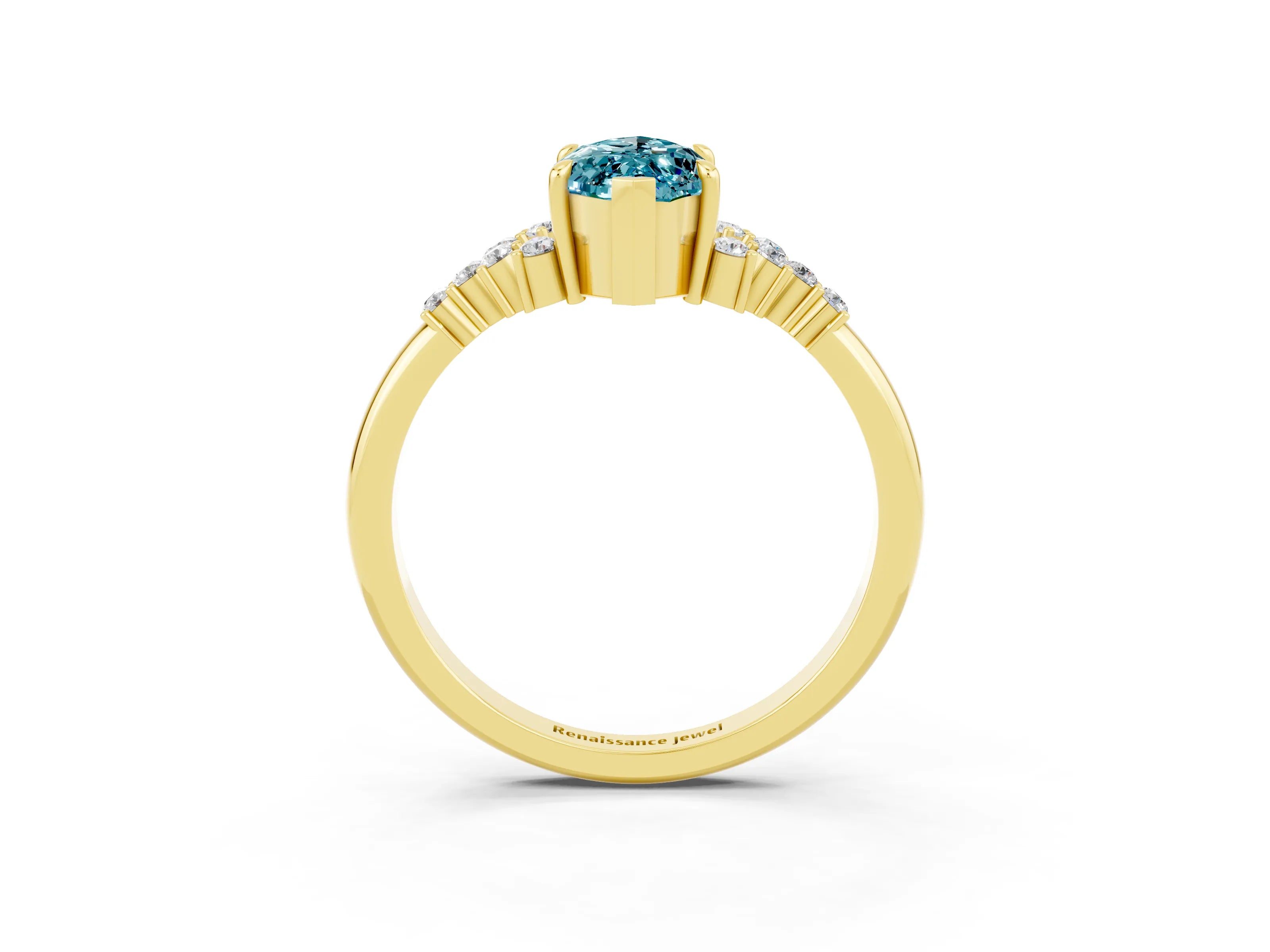 Yellow gold Marquise Cut Blue Topaz Ring with Side Stones and Four-Prong Setting_39