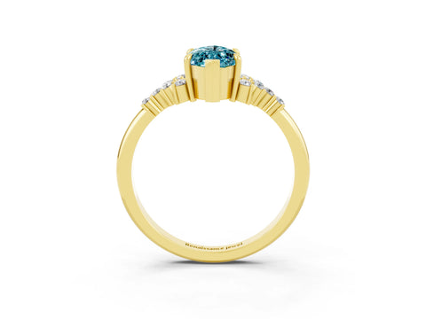 Yellow gold Marquise Cut Blue Topaz Ring with Side Stones and Four-Prong Setting_39