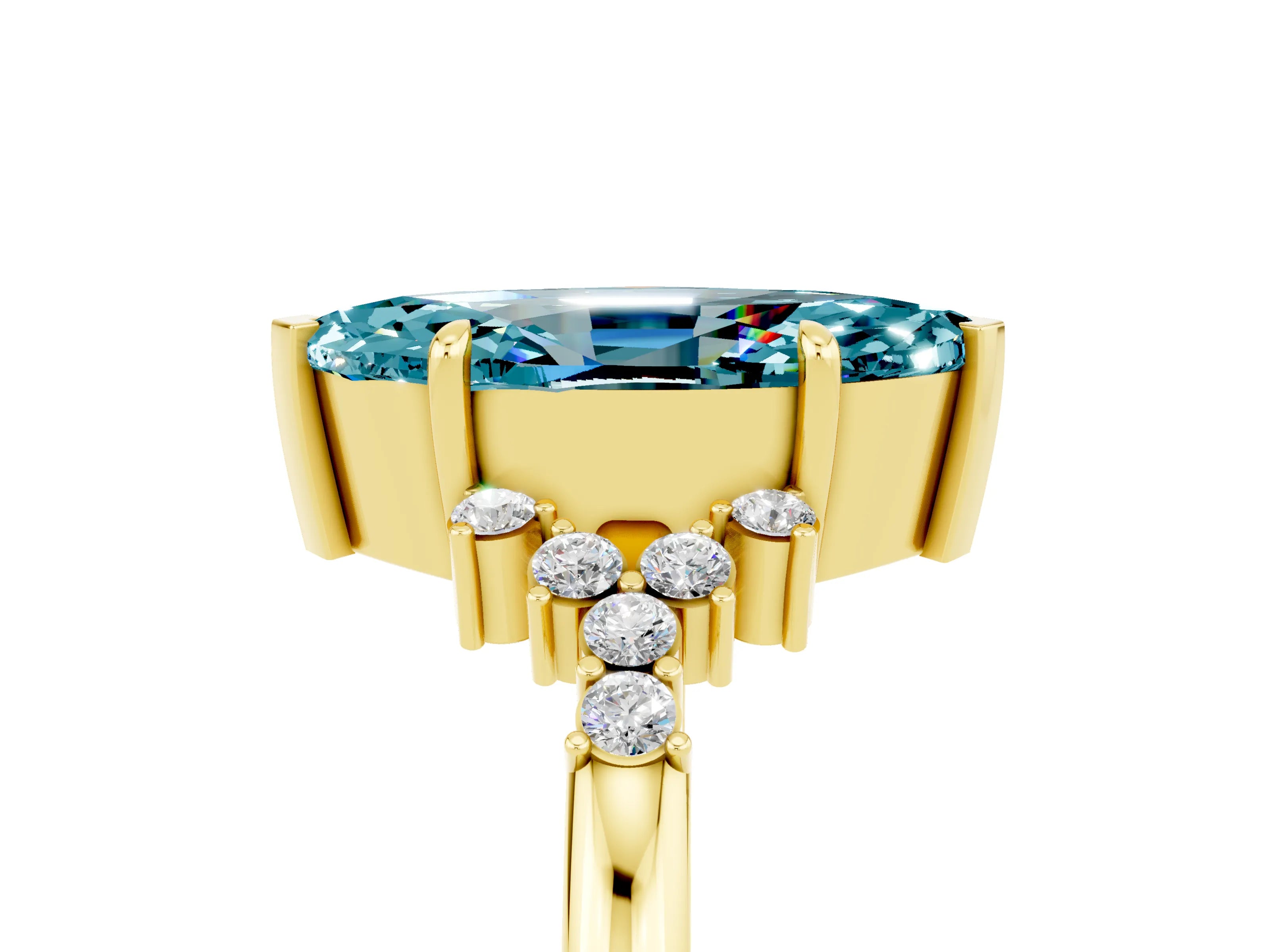 Yellow gold Marquise Cut Blue Topaz Ring with Side Stones and Four-Prong Setting_41