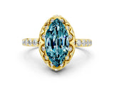 Yellow gold Marquise Cut Blue Topaz Scalloped Halo Engagement Ring with Round Shared Prong Band_12
