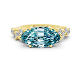 Yellow gold Marquise Cut Blue Topaz Scattered Round Accent Ring with Prong Setting_12
