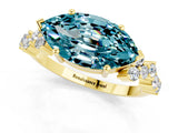 Yellow gold Marquise Cut Blue Topaz Scattered Round Accent Ring with Prong Setting_13